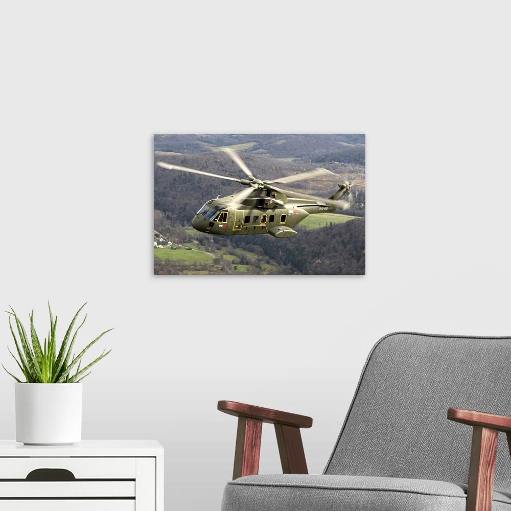 A modern room featuring The next generation Presidential helicopter the US101 medium lift helicopter