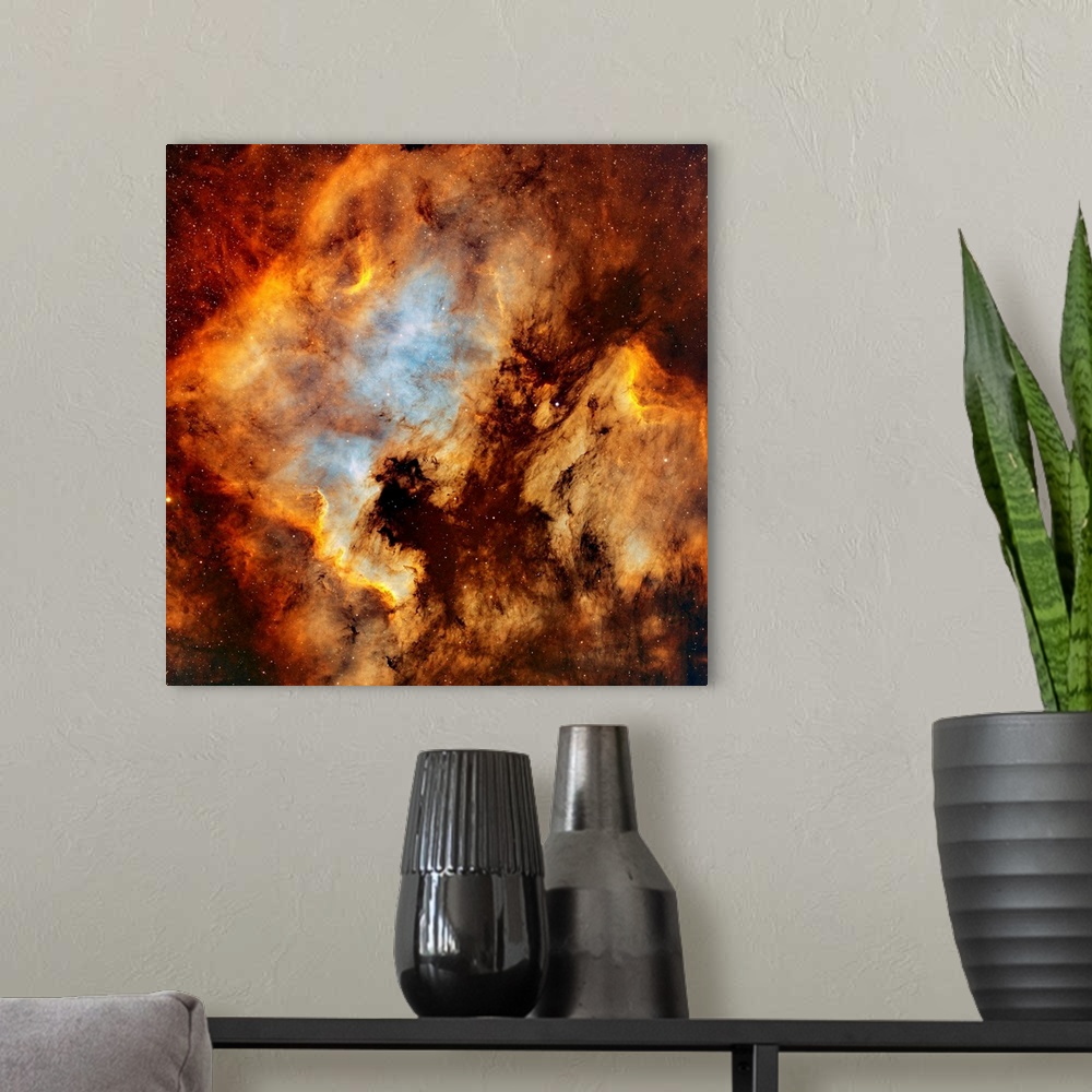 A modern room featuring The North America Nebula and Pelican Nebula in Cygnus.