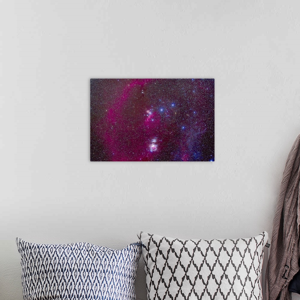 A bohemian room featuring The Orion Nebula, Belt of Orion, Sword of Orion, Barnard's Loop (left), small reflection nebula M...