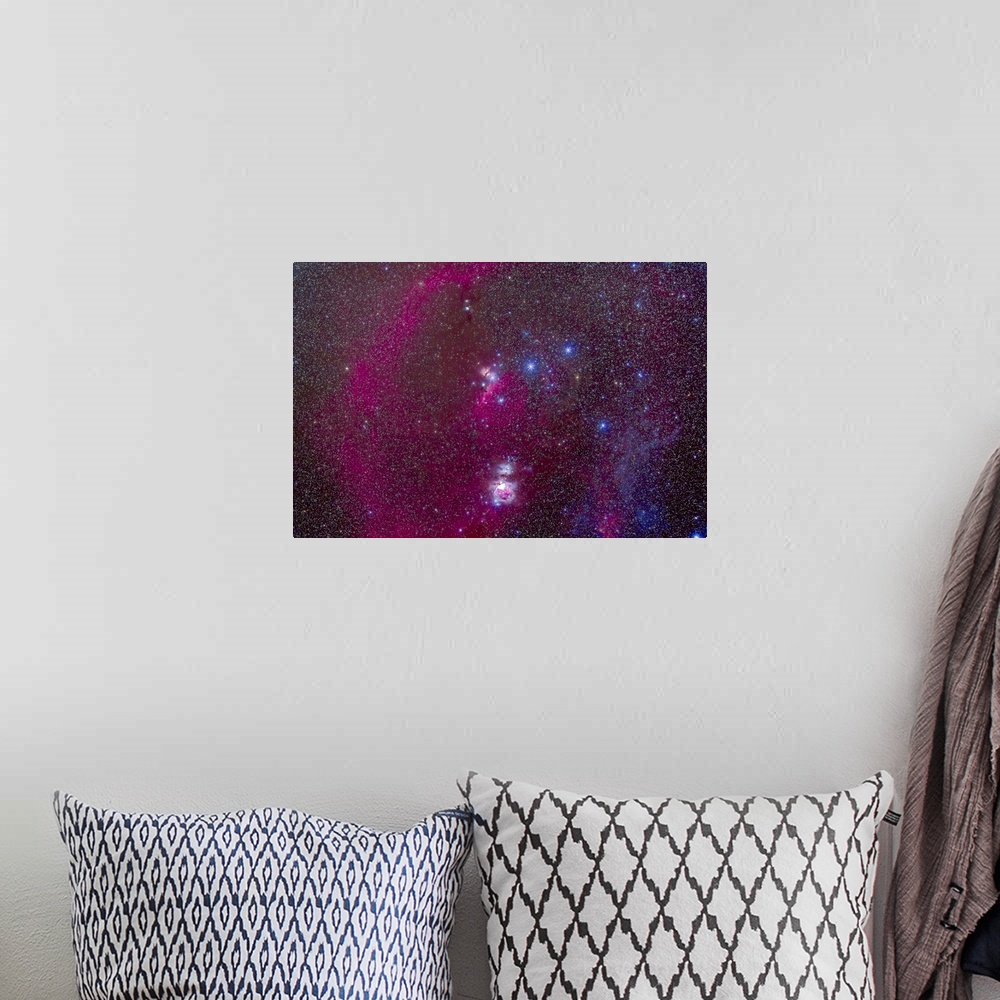 A bohemian room featuring The Orion Nebula, Belt of Orion, Sword of Orion, Barnard's Loop (left), small reflection nebula M...