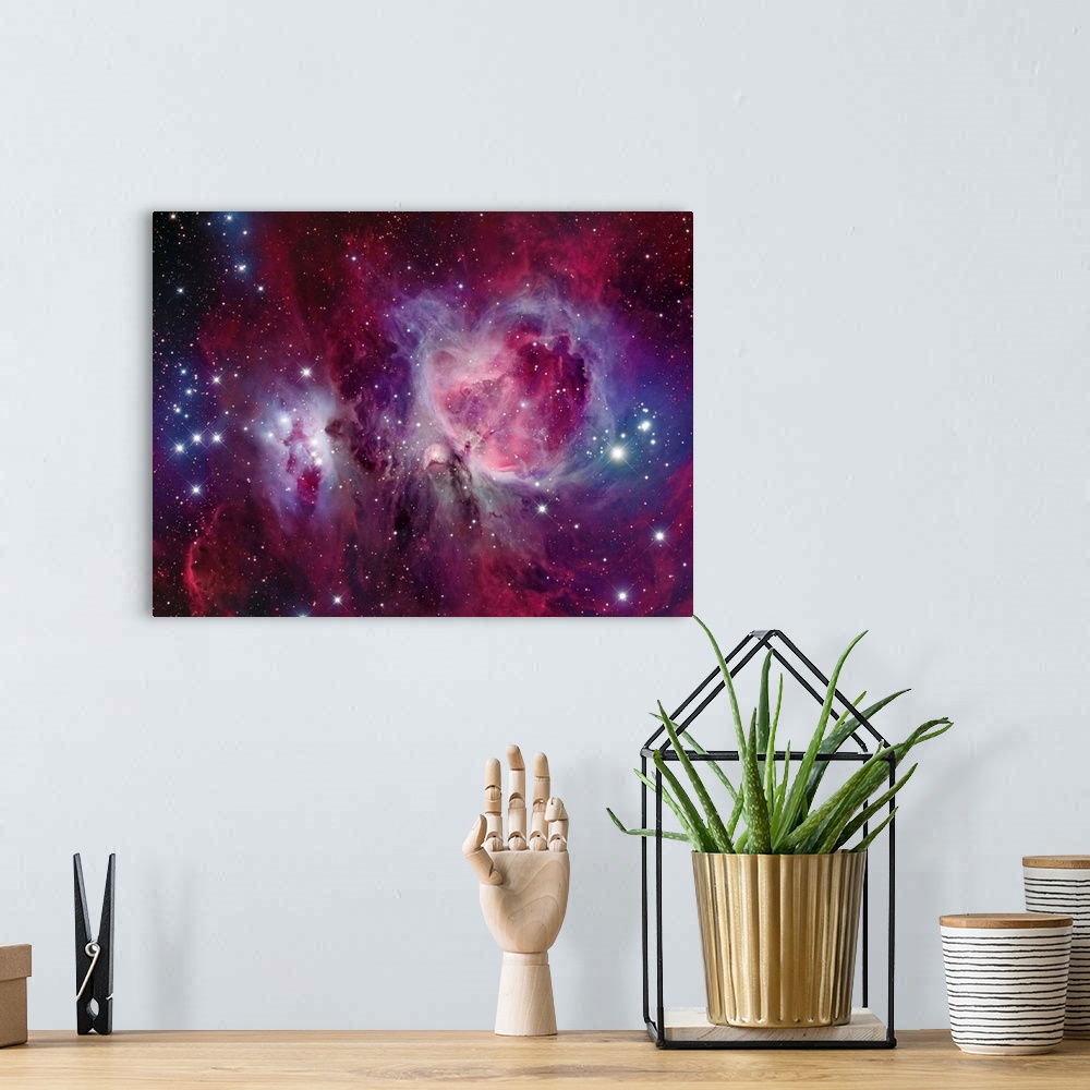 A bohemian room featuring The Orion Nebula with reflection nebula NGC 1977