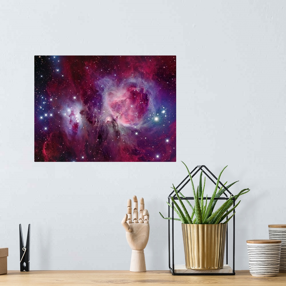 A bohemian room featuring The Orion Nebula with reflection nebula NGC 1977