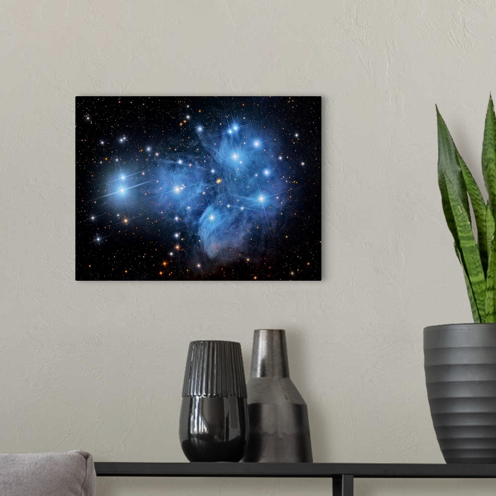 A modern room featuring The Pleiades open star cluster in the constellation of Taurus.