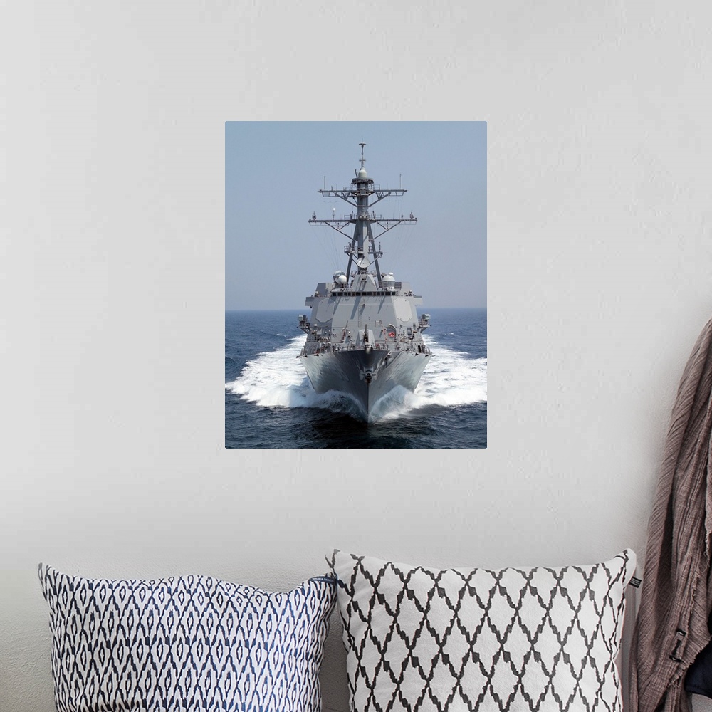 A bohemian room featuring The Pre-Commissioning Unit guided missile destroyer USS Forrest Sherman.