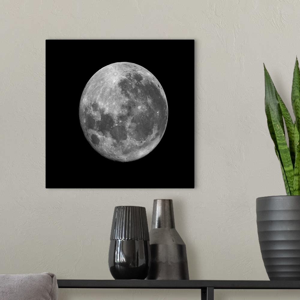 A modern room featuring The supermoon of March 19, 2011.