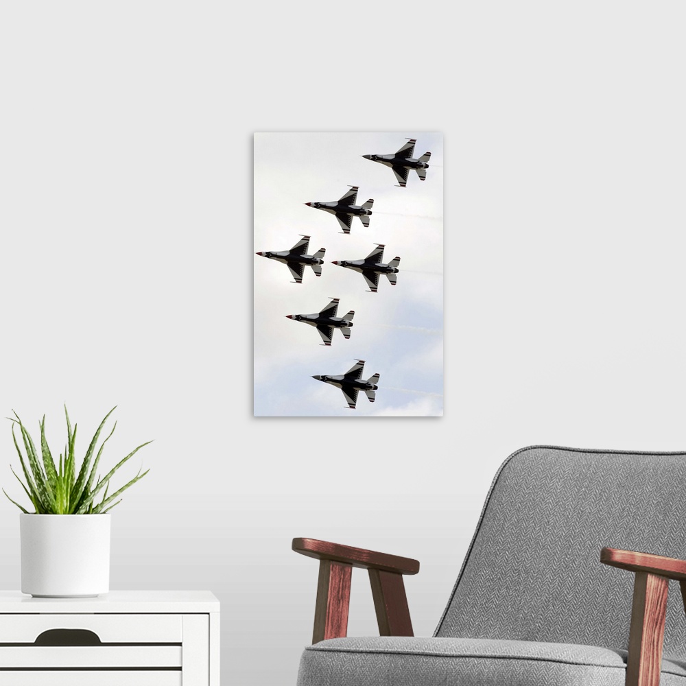 A modern room featuring The Thunderbirds form a 6ship Delta formation
