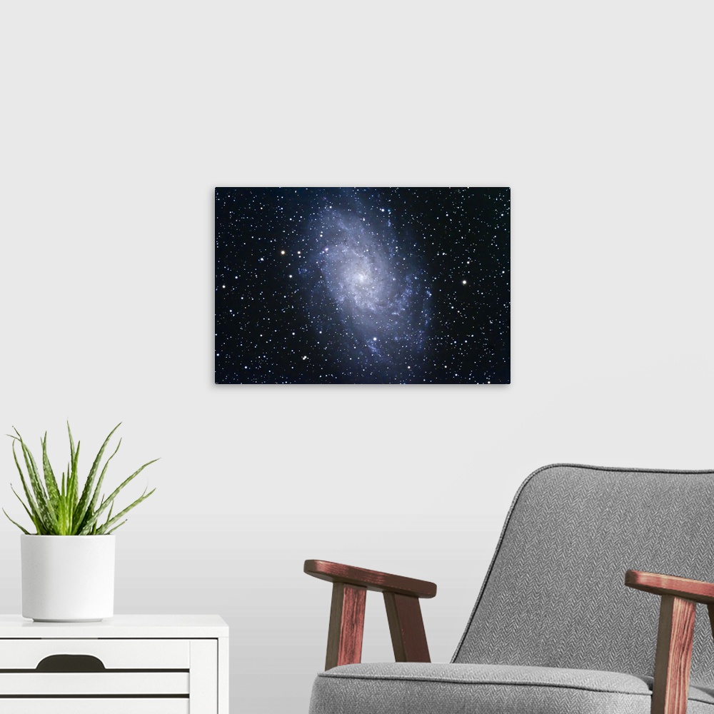 A modern room featuring The Triangulum Galaxy (NGC 598) in the Local Group of galaxies.