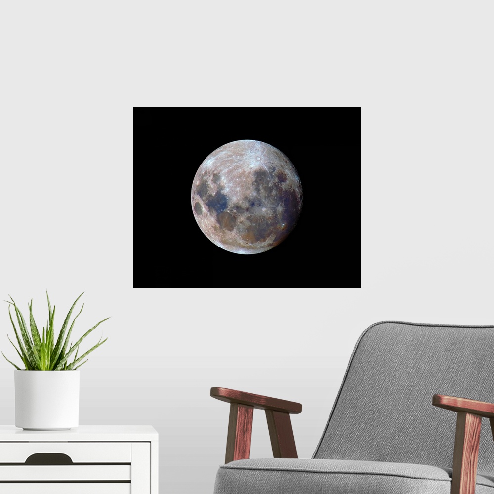 A modern room featuring The true colors of the moon during the 2010 perigee.