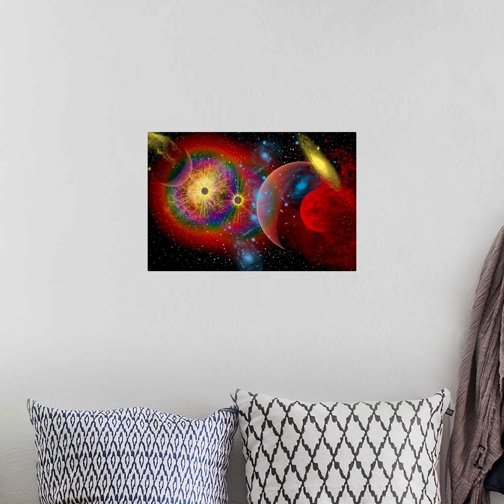 A bohemian room featuring Artist's concept illustrating the universe in a perpetual state of chaos, with colliding galaxies...