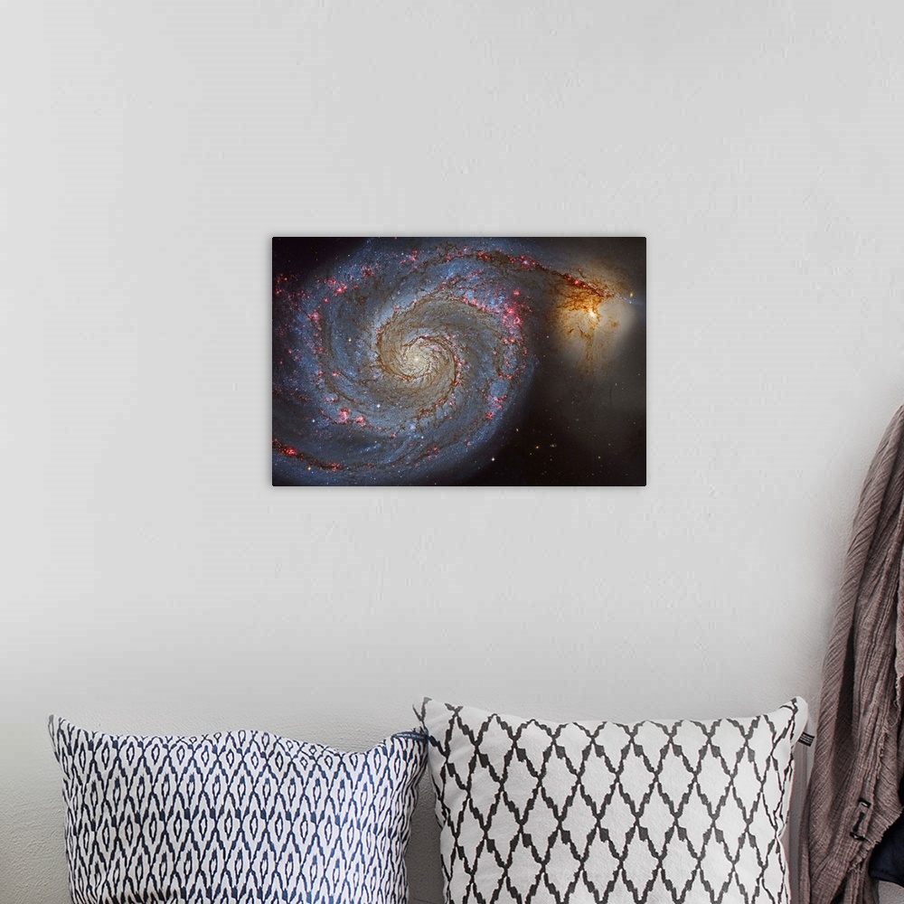 A bohemian room featuring The Whirlpool Galaxy (NGC 5194), and its companion galaxy (NGC 5195), in the constellation Canes ...