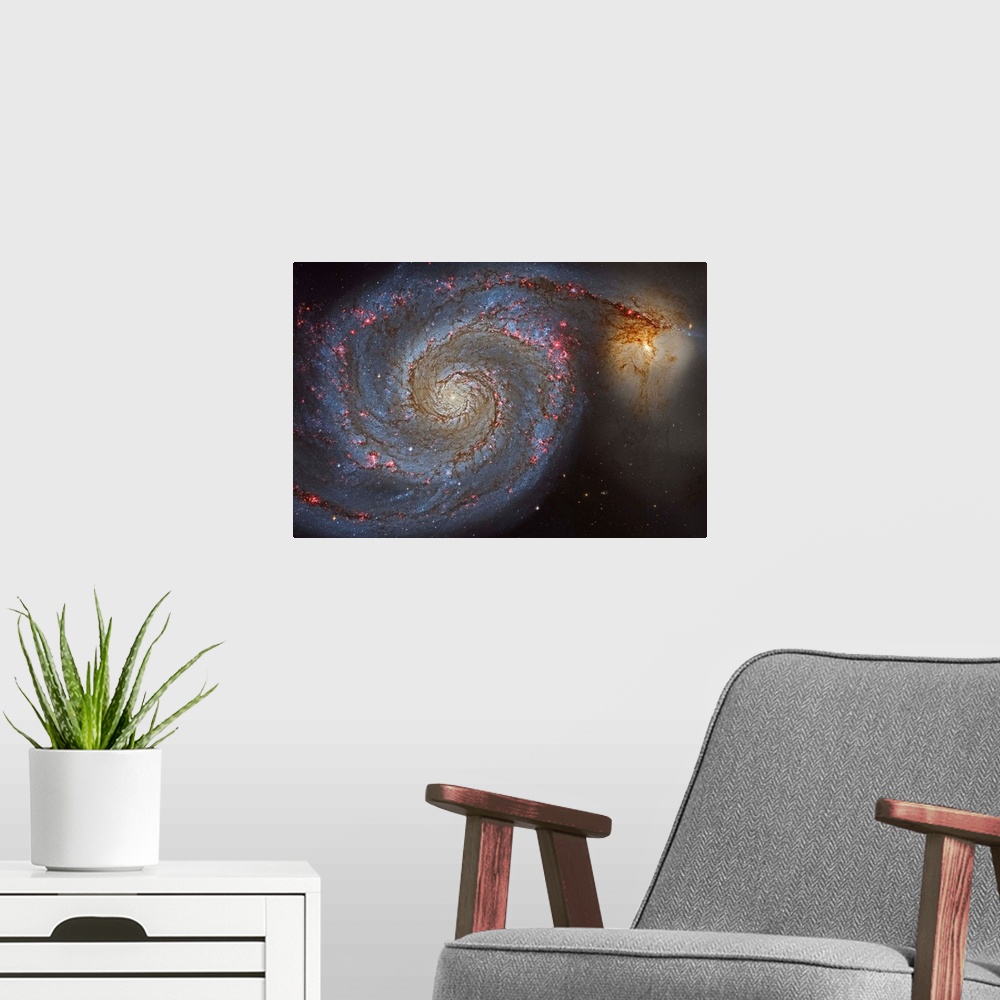 A modern room featuring The Whirlpool Galaxy (NGC 5194), and its companion galaxy (NGC 5195), in the constellation Canes ...