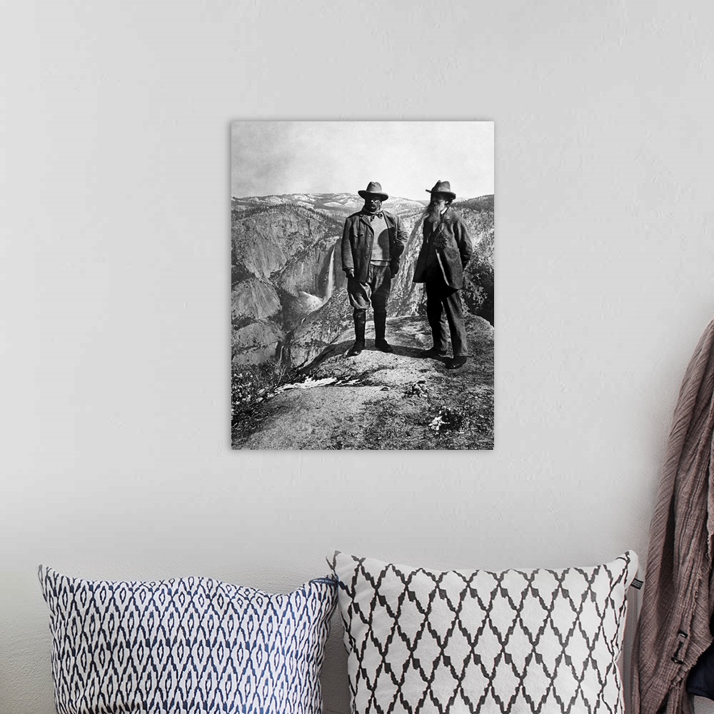 A bohemian room featuring President Theodore Roosevelt and John Muir while visiting Glacier Point at the Yosemite Valley in...