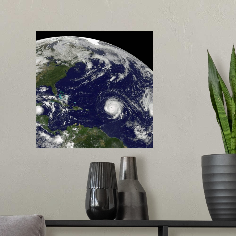 A modern room featuring September 15, 2010 - Three tropical cyclones active in the Atlantic Ocean basin, two of them powe...