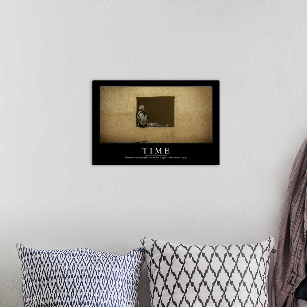 A bohemian room featuring Time: Inspirational Quote and Motivational Poster