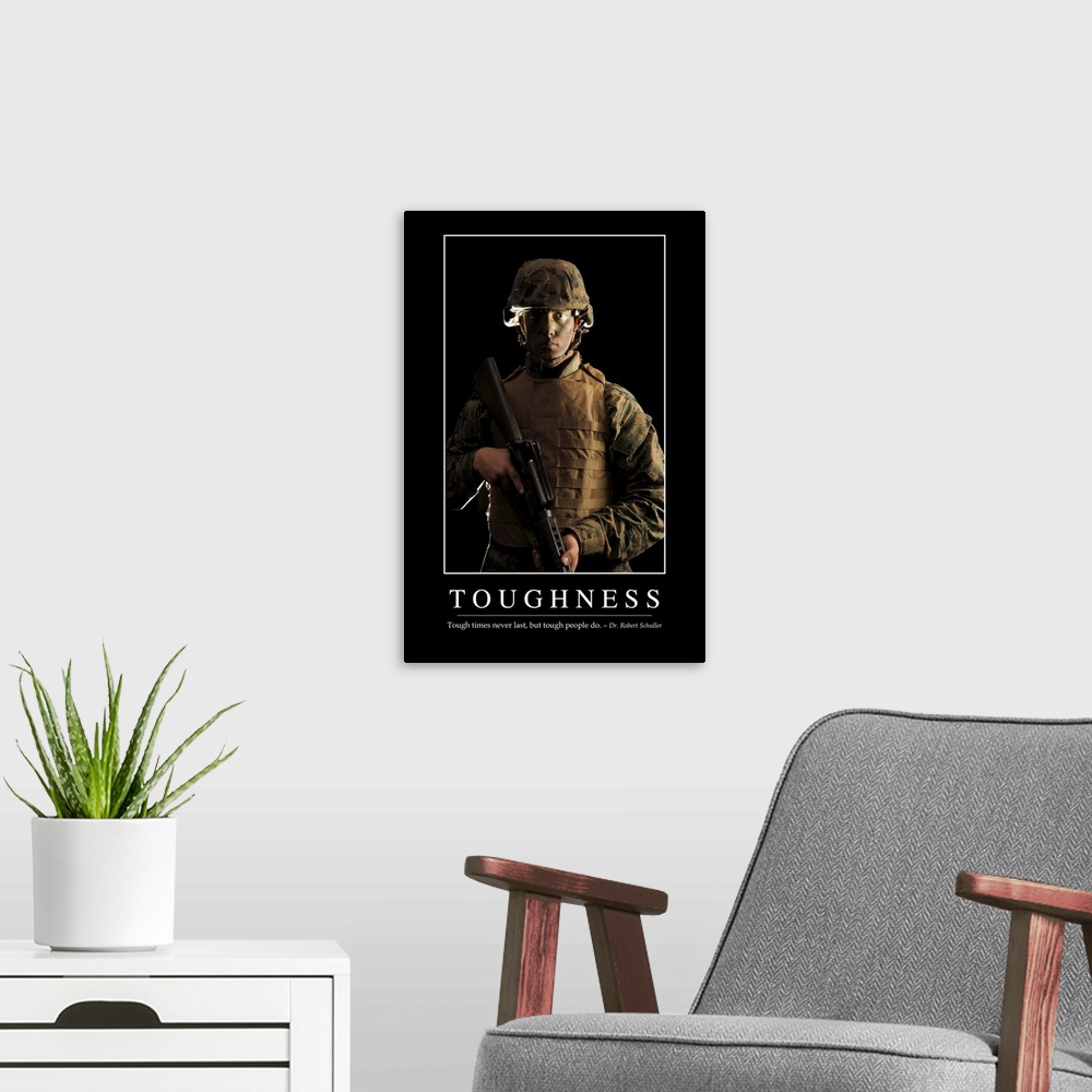 A modern room featuring Toughness: Inspirational Quote and Motivational Poster
