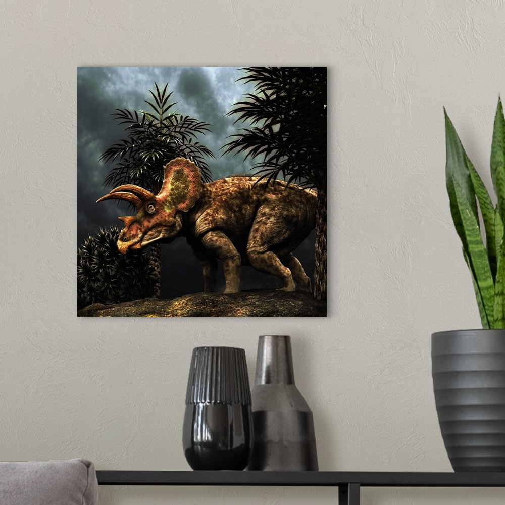A modern room featuring Triceratops was a herbivorous dinosaur from the Cretaceous period.