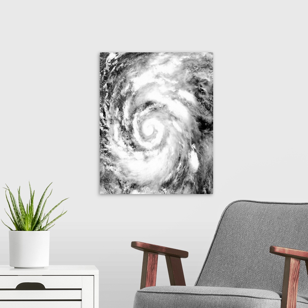 A modern room featuring Tropical Storm Alex over the Gulf of Mexico.