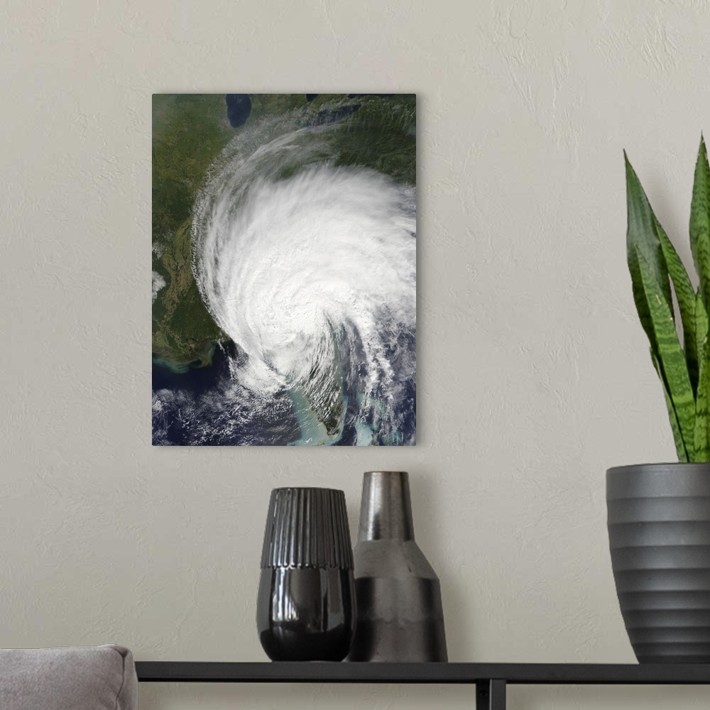 A modern room featuring Tropical Storm Irma over southeastern United States.