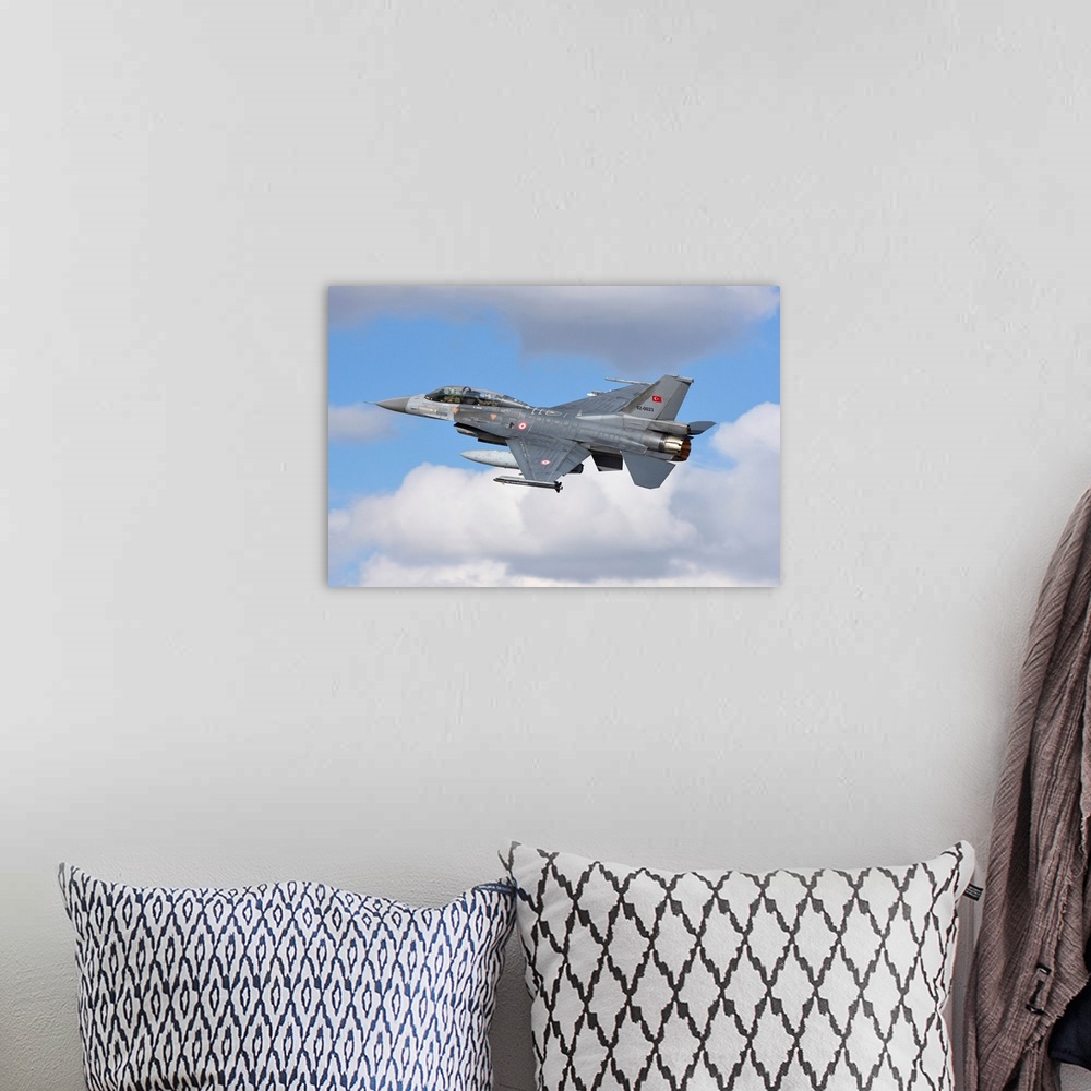 A bohemian room featuring Turkish Air Force F-16C taking off.