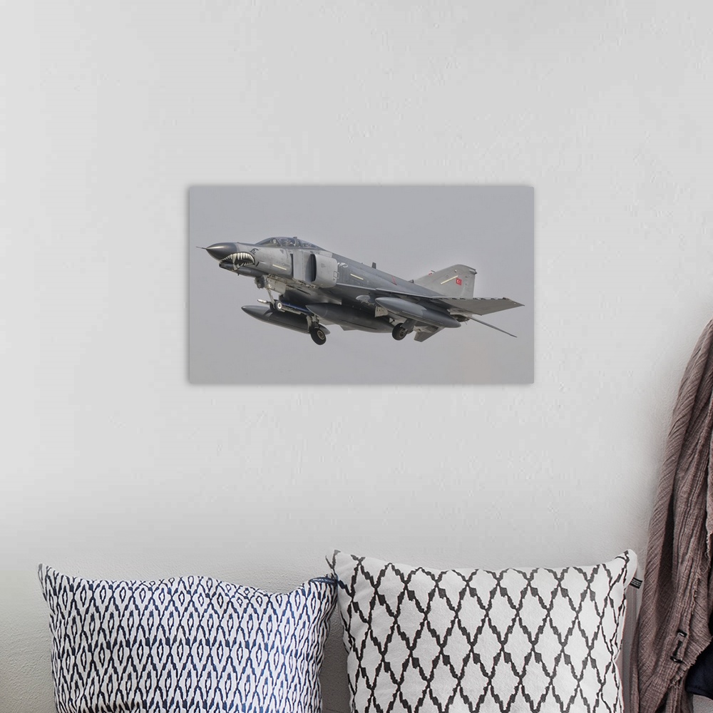 A bohemian room featuring Turkish Air Force F-4 Phantom flying over Turkey.