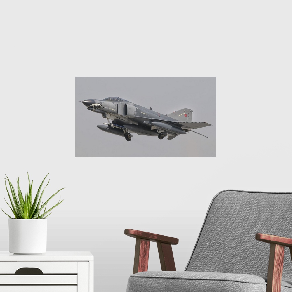 A modern room featuring Turkish Air Force F-4 Phantom flying over Turkey.