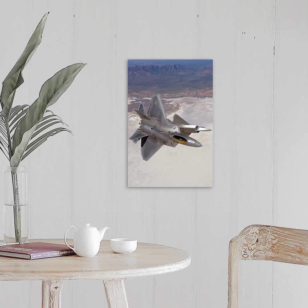 A farmhouse room featuring Two F-22 Raptors from the 49th Fighter Wing manuever while on a training mission out of Holloman ...
