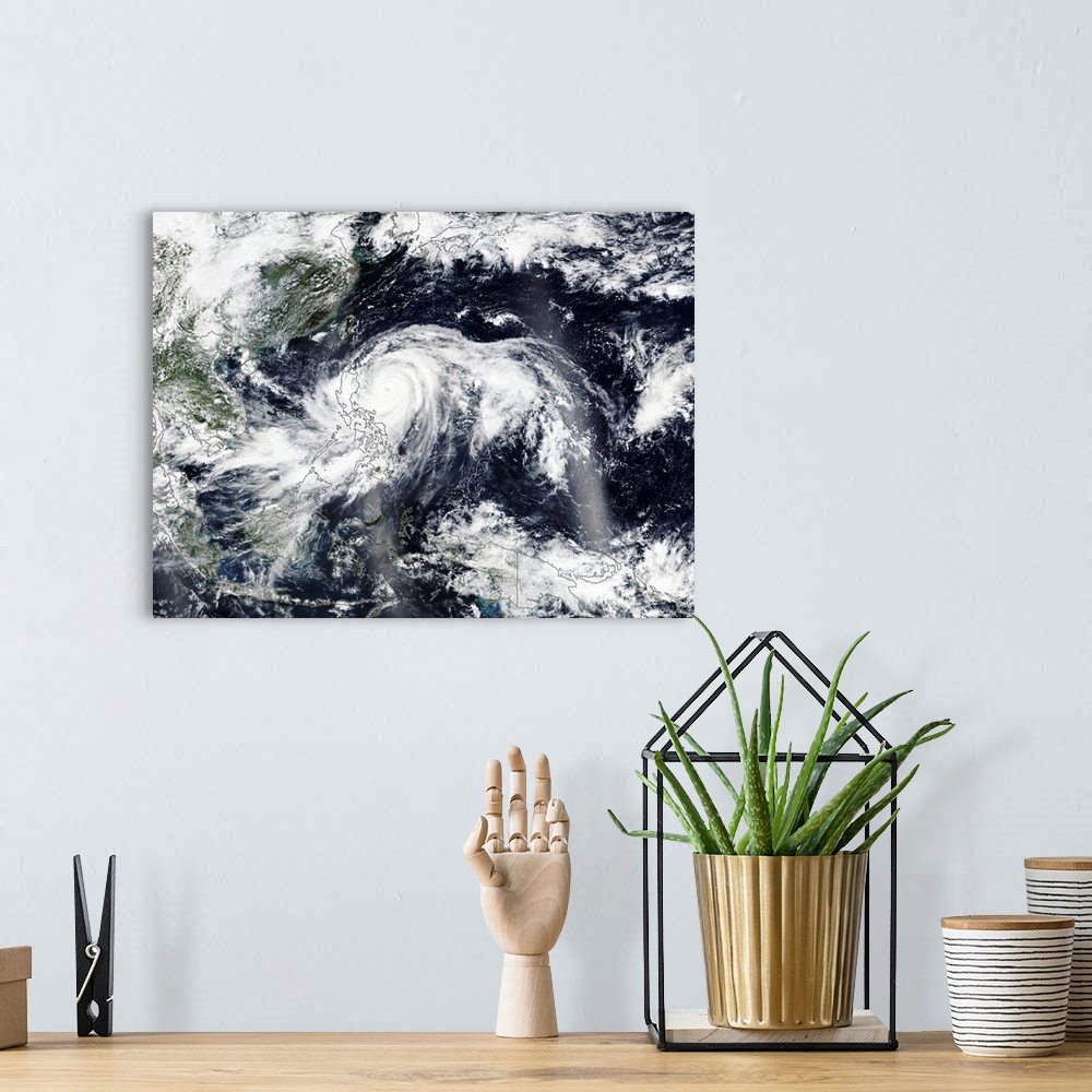 A bohemian room featuring Typhoon Mangkhut approaching the Philippines.