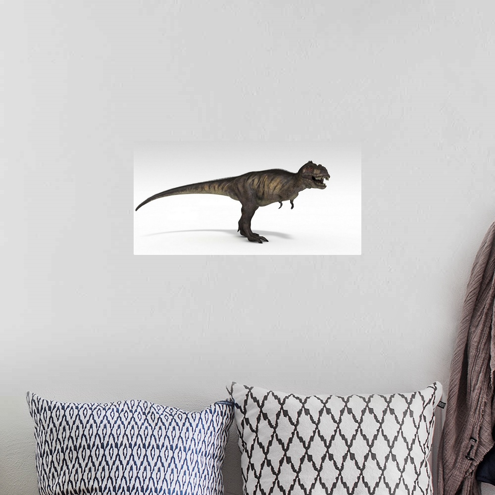 A bohemian room featuring Tyrannosaurus Rex, white background.