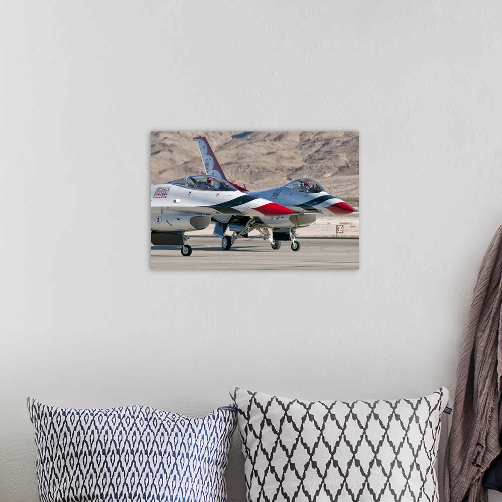 A bohemian room featuring U.S. Air Force Thunderbirds on the ramp at Nellis Air Force Base, Nevada.
