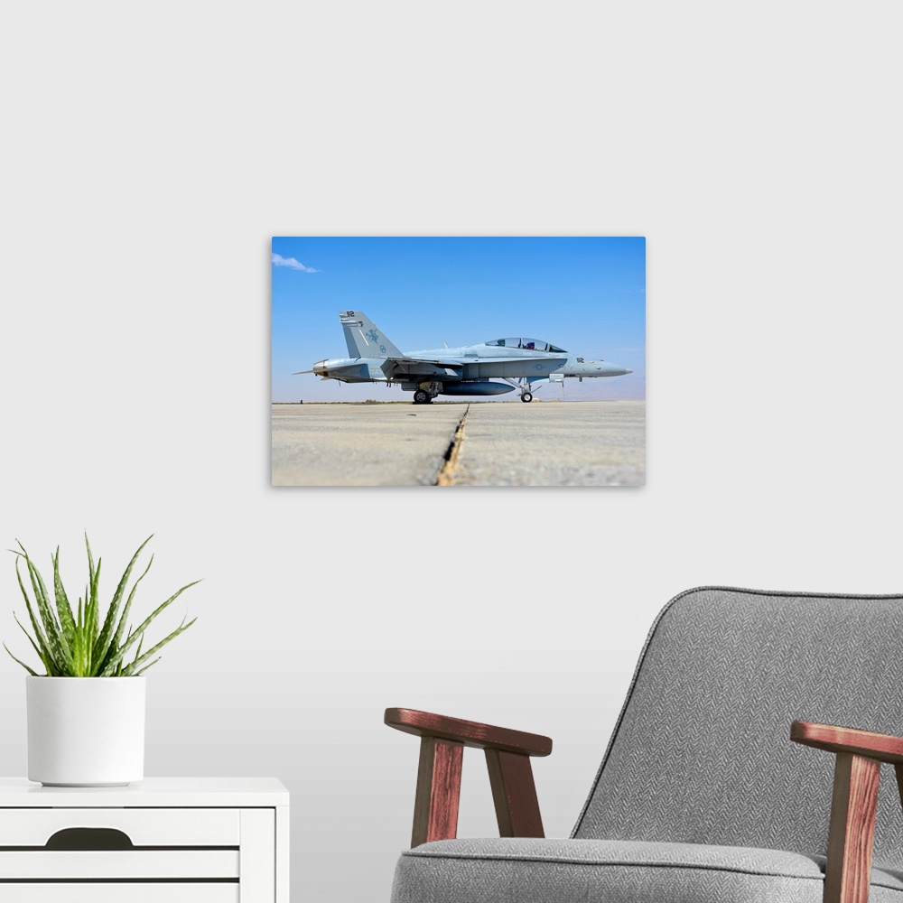 A modern room featuring U.S. Navy F/A-18D Hornet at Naval Air Weapons Station China Lake, California.