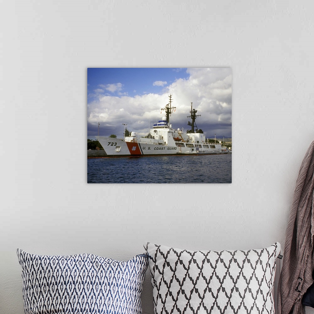 A bohemian room featuring This horizontal photograph is a coast guard ship based out of Hawaii that first launched in 1968 ...