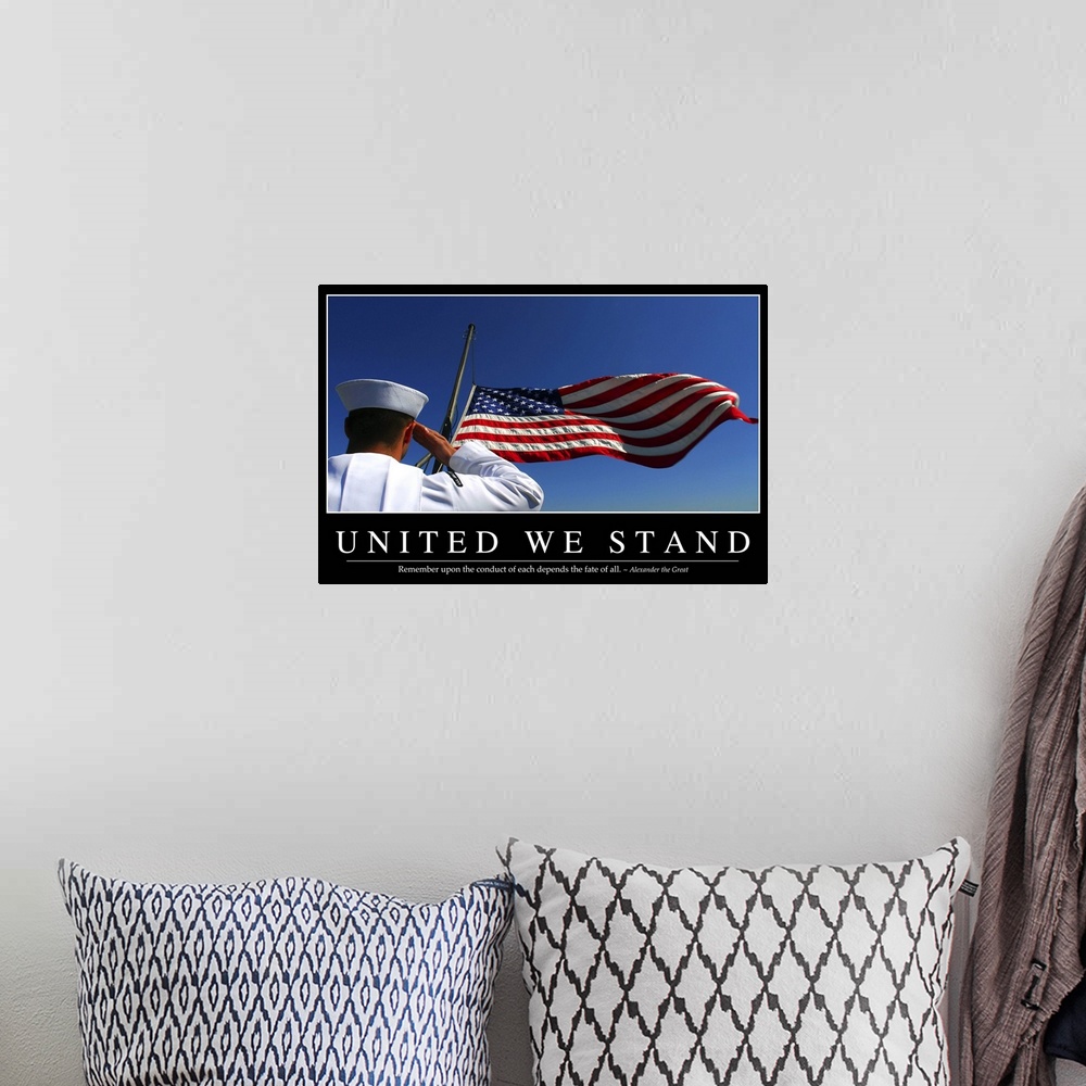 A bohemian room featuring United We Stand: Inspirational Quote and Motivational Poster