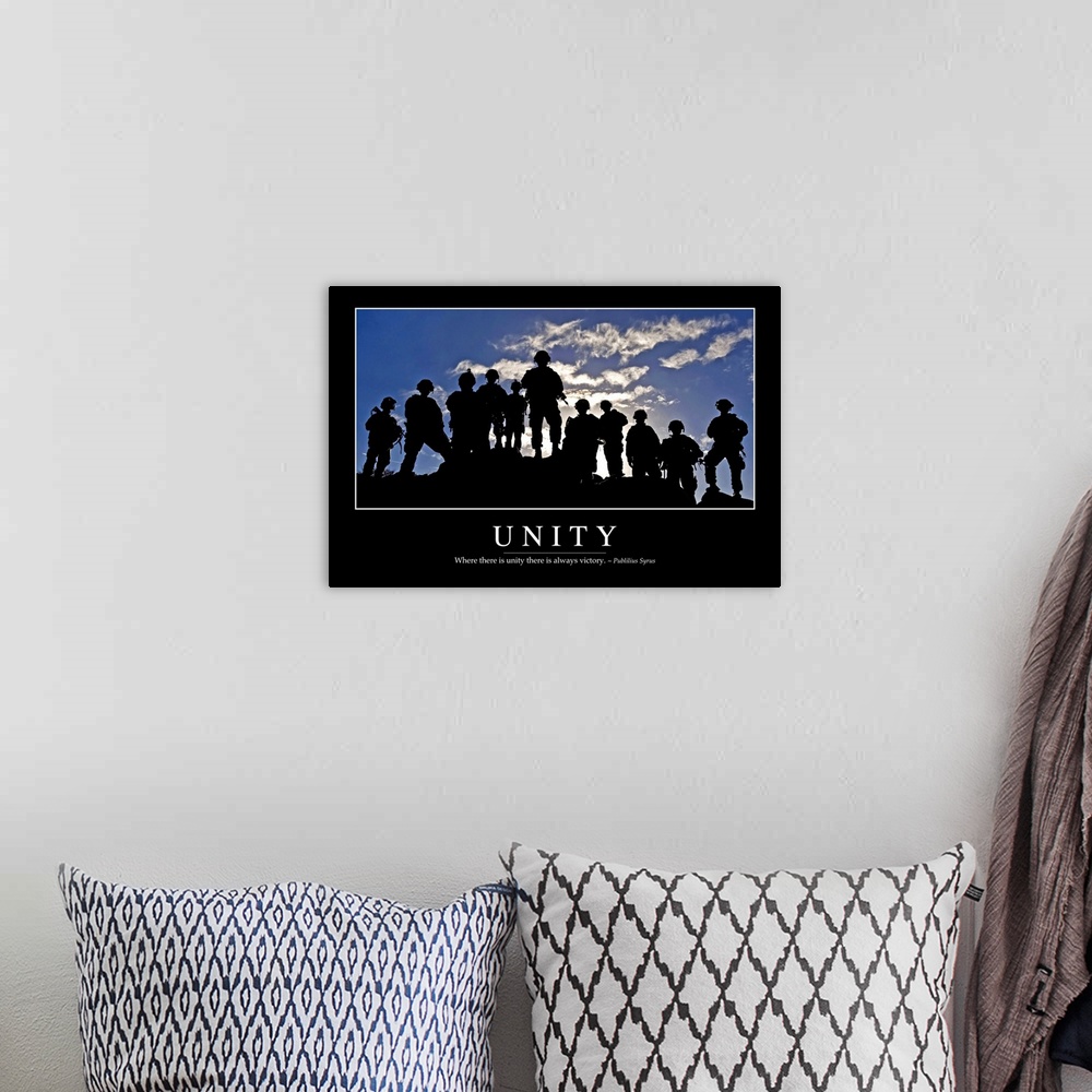A bohemian room featuring Unity: Inspirational Quote and Motivational Poster