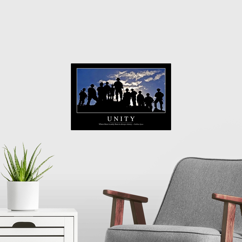 A modern room featuring Unity: Inspirational Quote and Motivational Poster