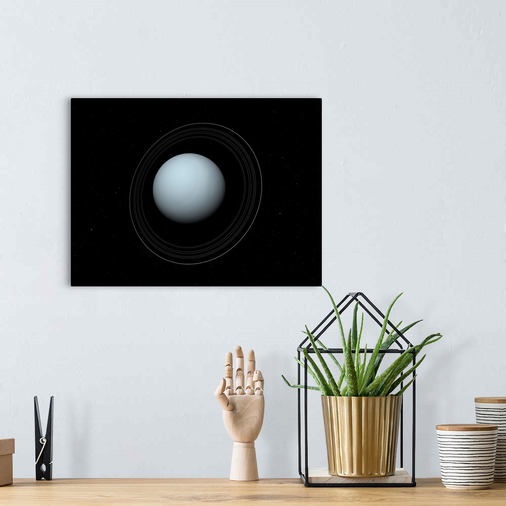 A bohemian room featuring Artist's concept of Uranus and its rings.