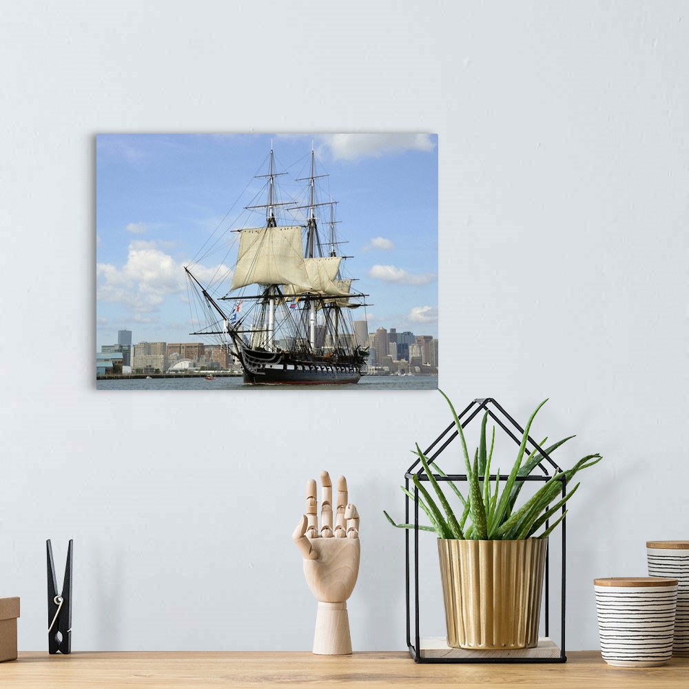 A bohemian room featuring Boston, Massachusetts, August 23, 2013 - USS Constitution sets sail in Boston Harbor to commemora...