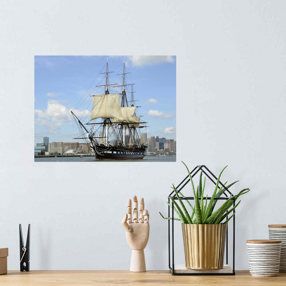 A bohemian room featuring Boston, Massachusetts, August 23, 2013 - USS Constitution sets sail in Boston Harbor to commemora...