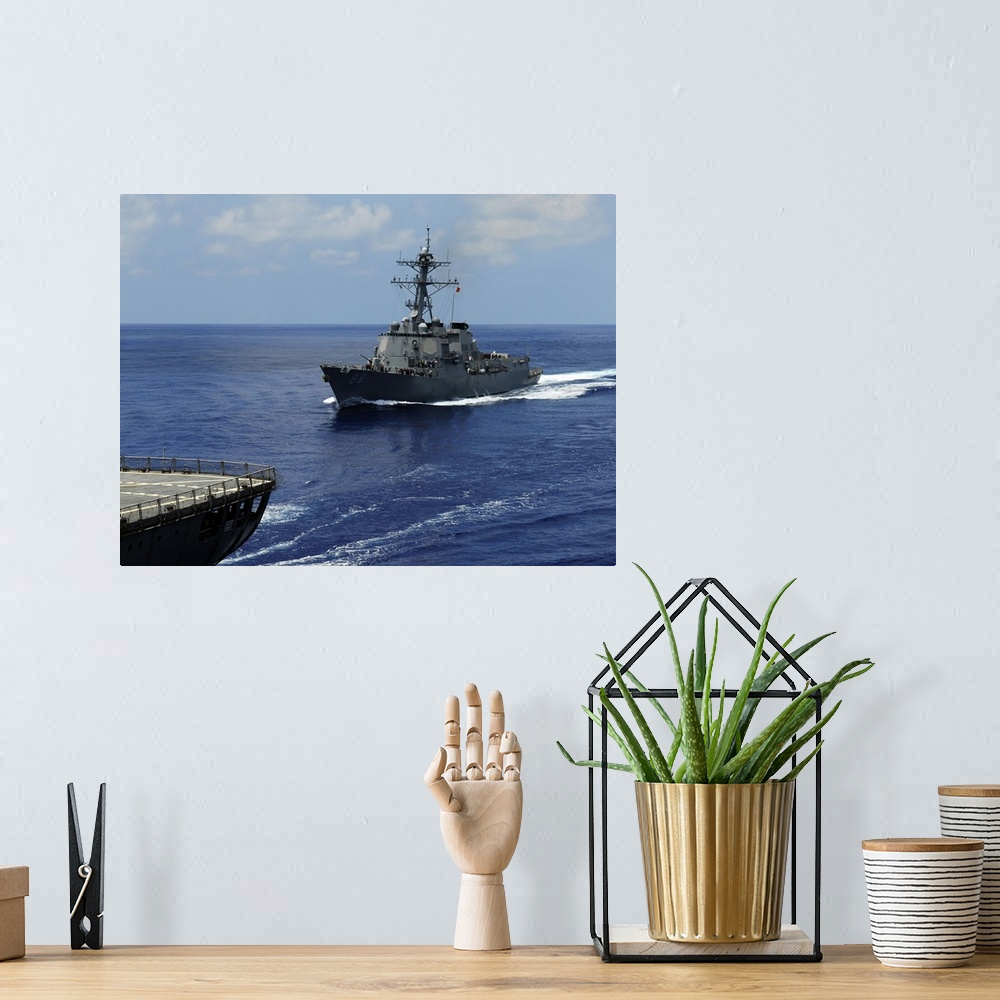 A bohemian room featuring Guided-missile destroyer USS Preble approaching the Military Sealift Command oiler USNS John Eric...