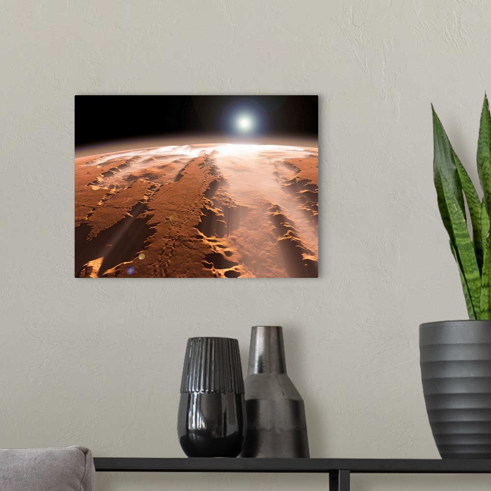 A modern room featuring Artist's concept of the Valles Marineris canyons on Mars.