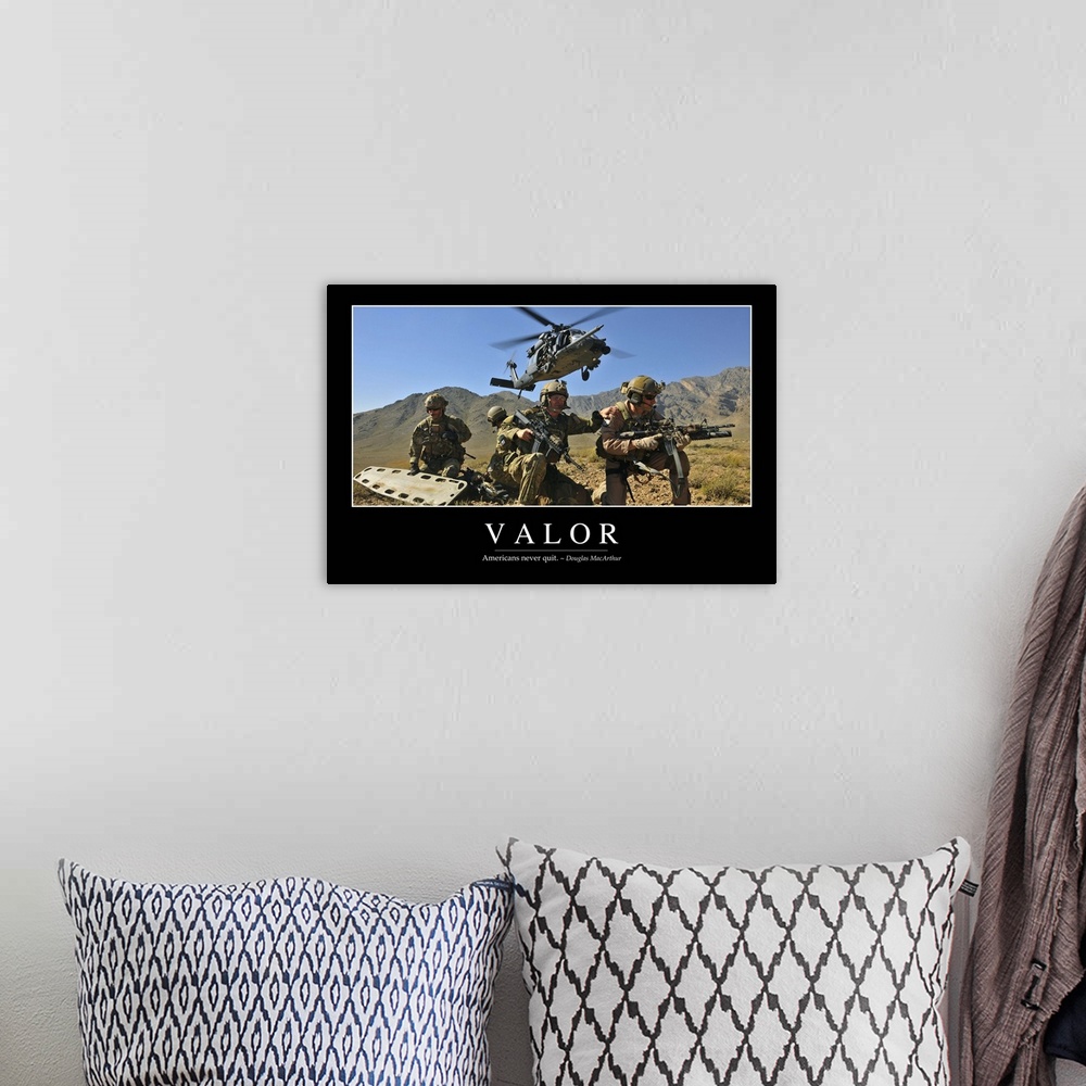 A bohemian room featuring Valor: Inspirational Quote and Motivational Poster