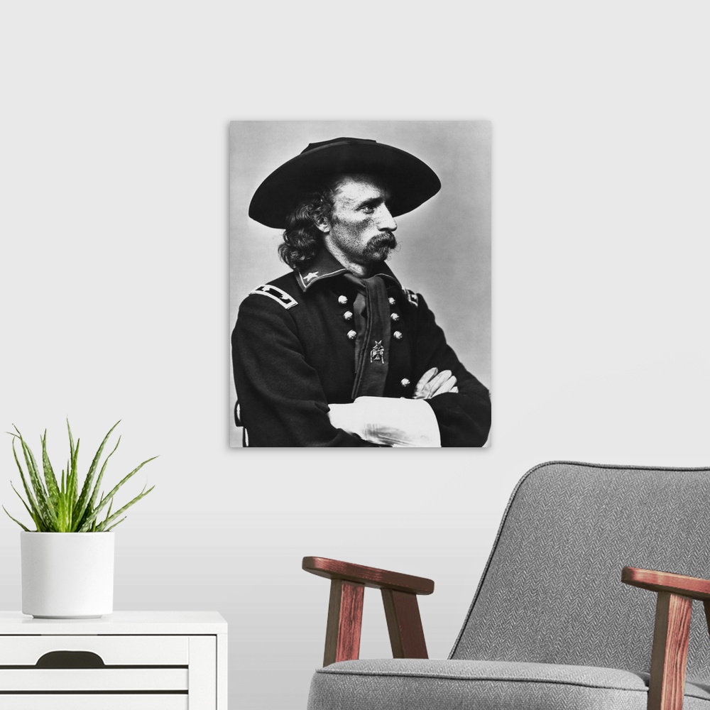 A modern room featuring Vintage American Civil War photo of Major General George Armstrong Custer.