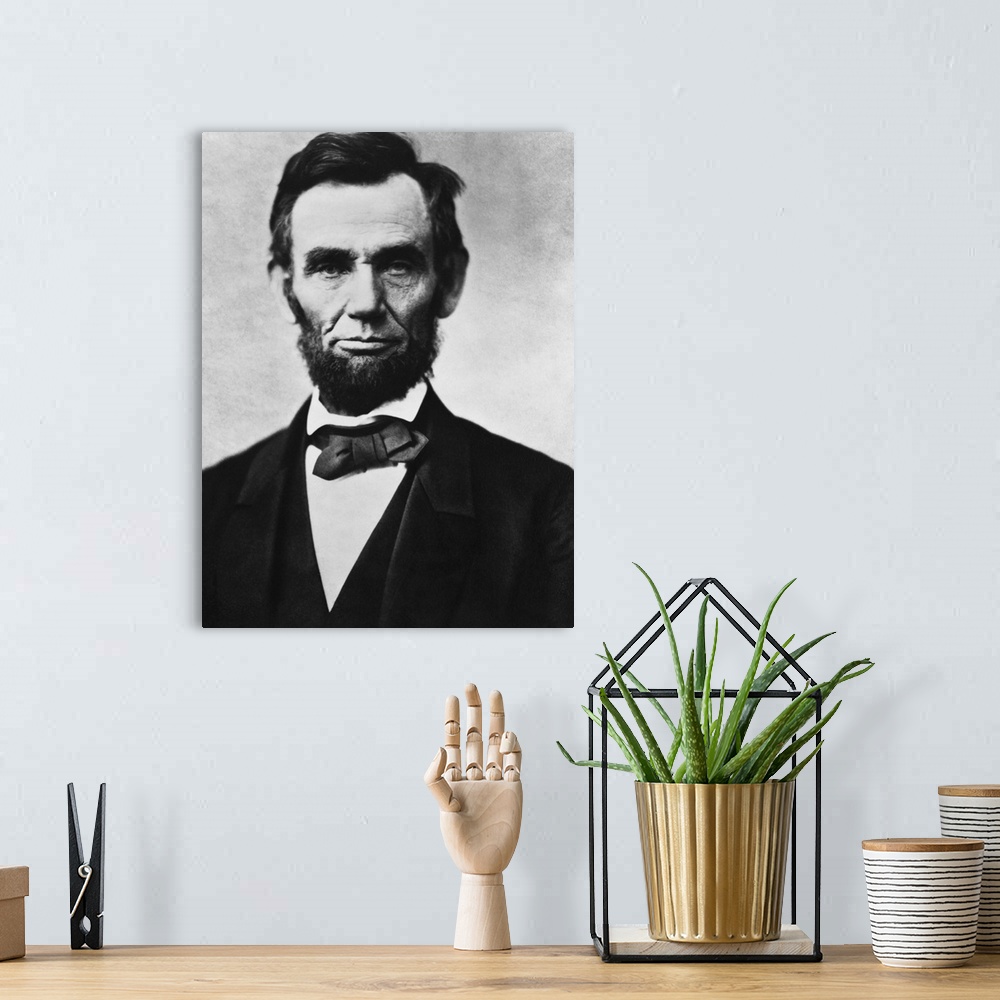 A bohemian room featuring Vintage American Civil War photo of President Abraham Lincoln.
