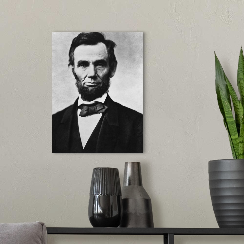 A modern room featuring Vintage American Civil War photo of President Abraham Lincoln.