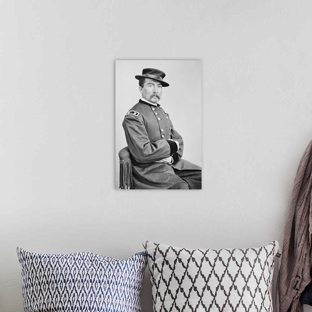 A bohemian room featuring Vintage American Civil War photo of Union Army General Philip Sheridan.
