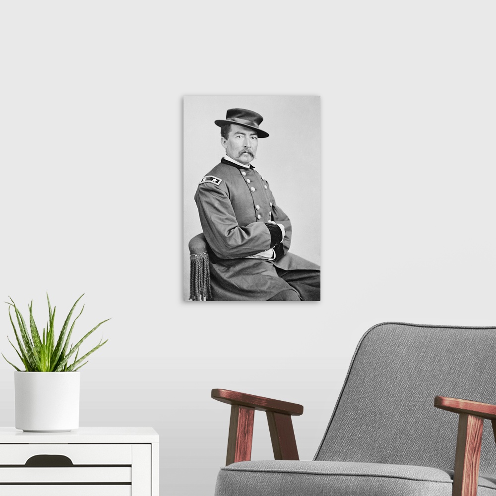 A modern room featuring Vintage American Civil War photo of Union Army General Philip Sheridan.