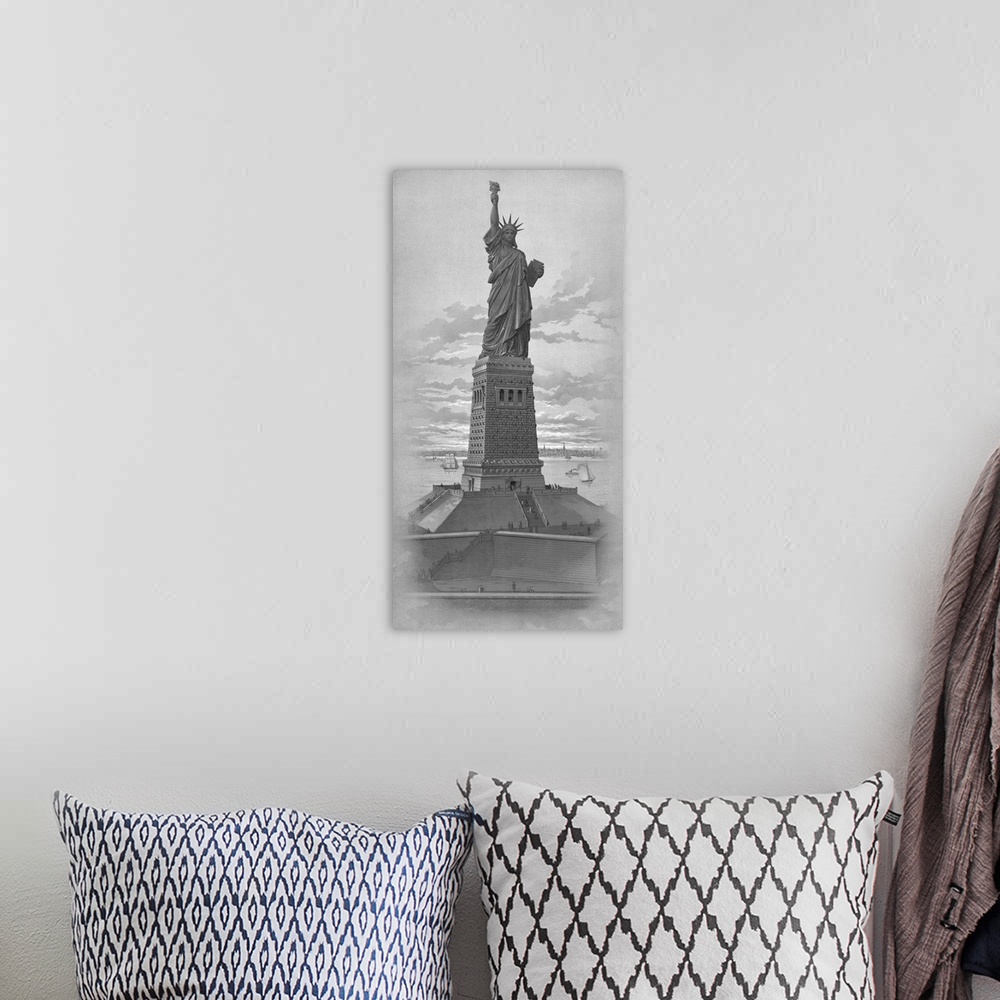 A bohemian room featuring Vintage American History print of The Statue of Liberty.