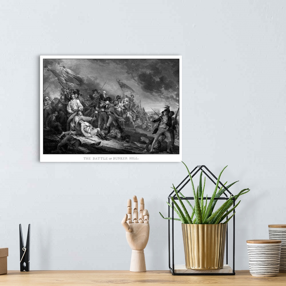 A bohemian room featuring Vintage American Revolutionary War print of the Battle of Bunker Hill. The battle took place June...