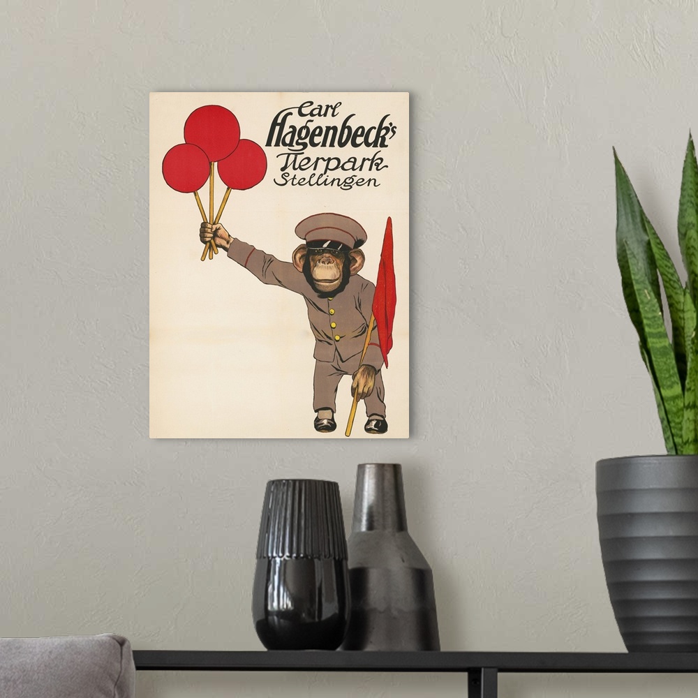 A modern room featuring Vintage Circus Poster Of A Monkey Holding Balloons