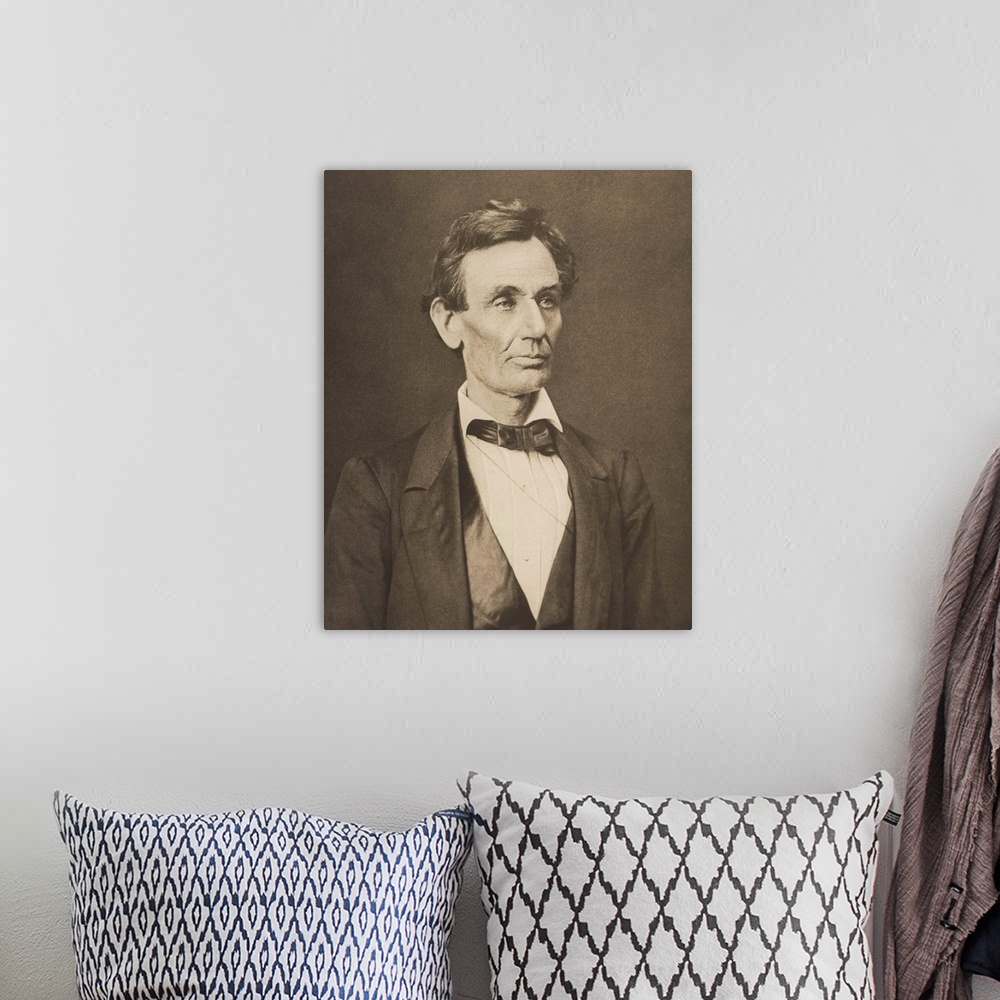 A bohemian room featuring Vintage Civil War photo of President Abraham Lincoln.