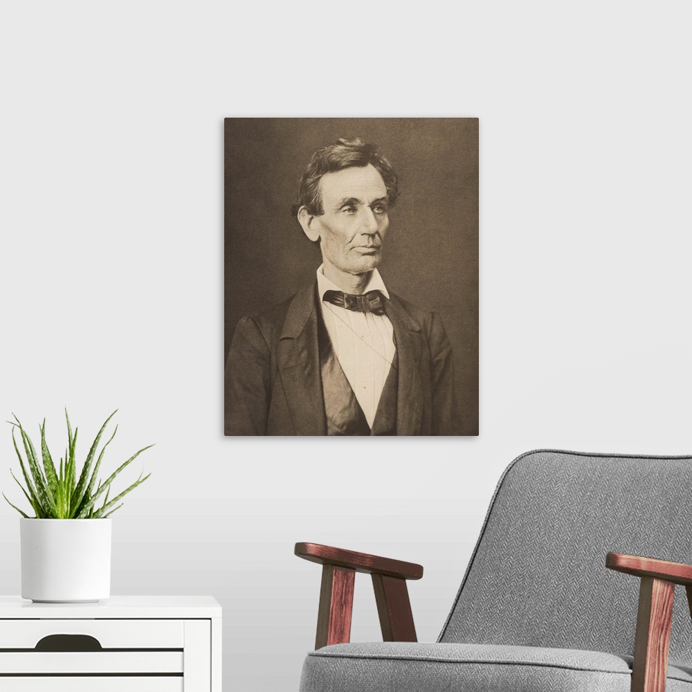 A modern room featuring Vintage Civil War photo of President Abraham Lincoln.